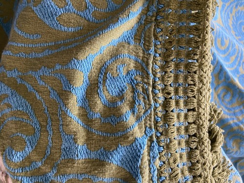 Vintage Fieldcrest Paisley MCM Blue/Green Woven Cotton Fringe Twin Bedspread - Picture 7 of 12
