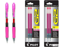 Pilot G2 Pink Gel Retractable Pen Plus refill Lot/2 Fine Tip 0.7mm Office School