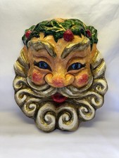 Vintage Paper Mache Santa Face Mask Wall Hanging Christmas Decor 12" Handmade