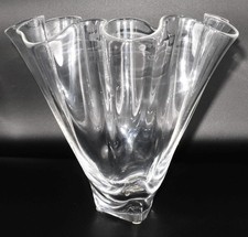 Steuben Signed Art Glass Crystal Handkerchief Vase, 11 1/4