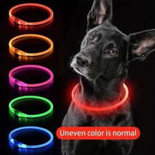 RECHARGEABLE LED Light-up Flash GLOW COLLAR Dog Pet Safety MICRO USB adjustable
