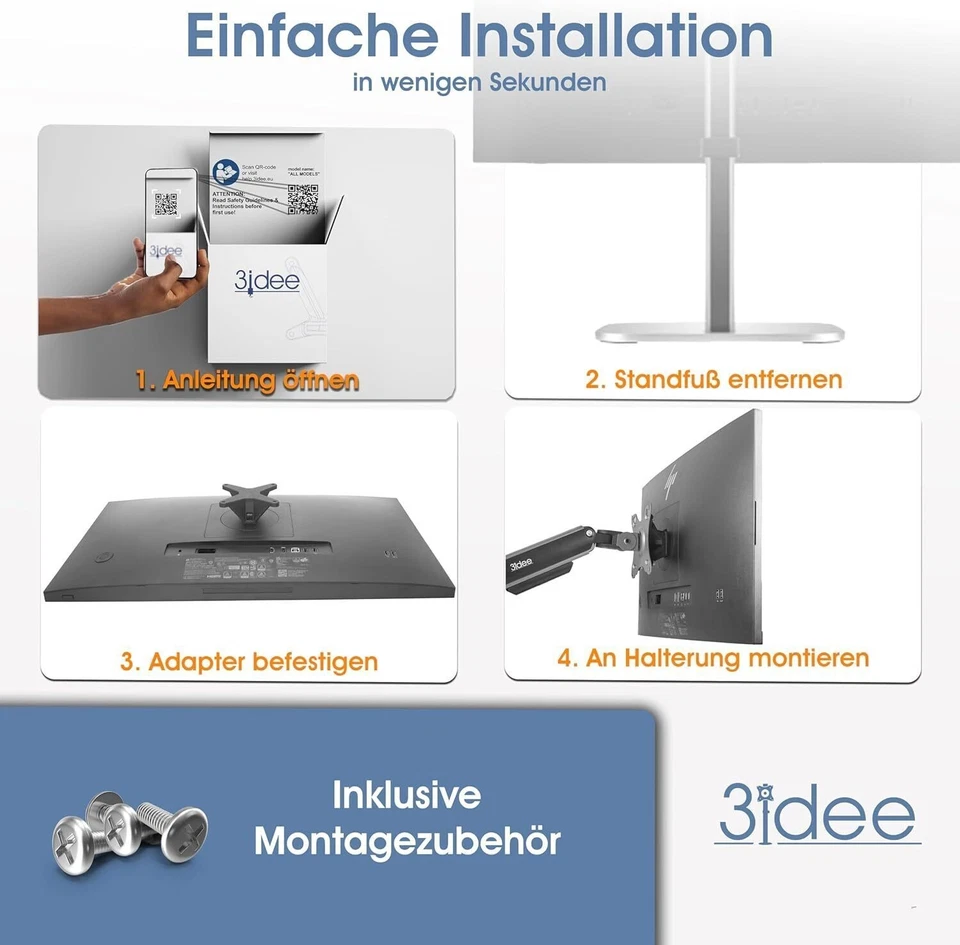 VESA Adapter für HP 524pf, 527pf, 527pq, 524pu, 527pf, E24q, E27q, E32k - 75x75 - Bild 3 von 4