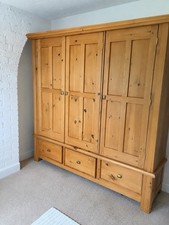 Freestanding Wood Wardrobe, Brown Medium Wood Tone, 3 Hinged Doors, 3 Drawers