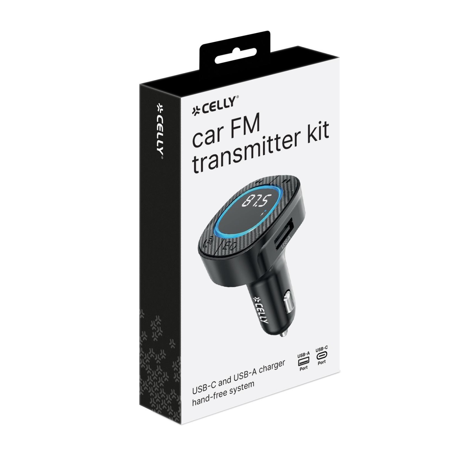 Celly CARTRASMITTER trasmettitore FM Auto Wireless USB-C USB-A Ricarica Luci RGB