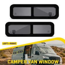 2 x Universal Camper Van Sliding Tinted Windows PAIR 780mm x 240mm Dark Tint UK