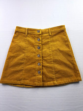 FOREVER 21 Women's Orange Corduroy Button Front A-Line Mini Skirt Size S