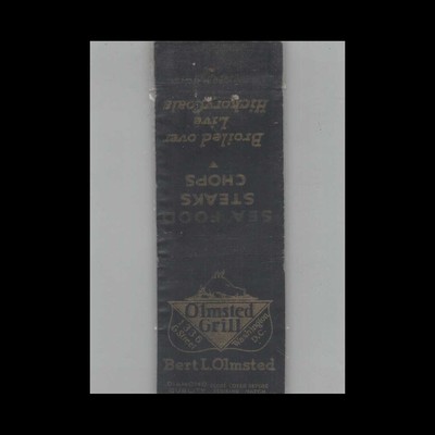 Matchbook Cover 1930s Diamond Quality Olmsted Grill Seafoods Washington DC