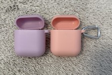 Silicone Fitted Cases for Apple AirPods 1st Gen, Purple  Pink, with Clip
