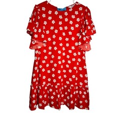 Crosby by Mollie Burch Posey Dress Red Floral Ruffle Sleeve Mini Dress Sz Small