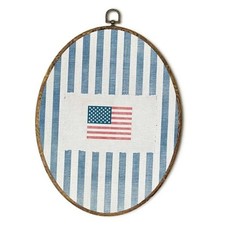 Vintage American Flag Striped Oval Wall Art, Patriotic USA Flag Framed blue