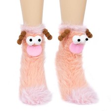 Coral Velvet Cartoon Monster Funny Socks for Women Girls, 3D One Size Orange