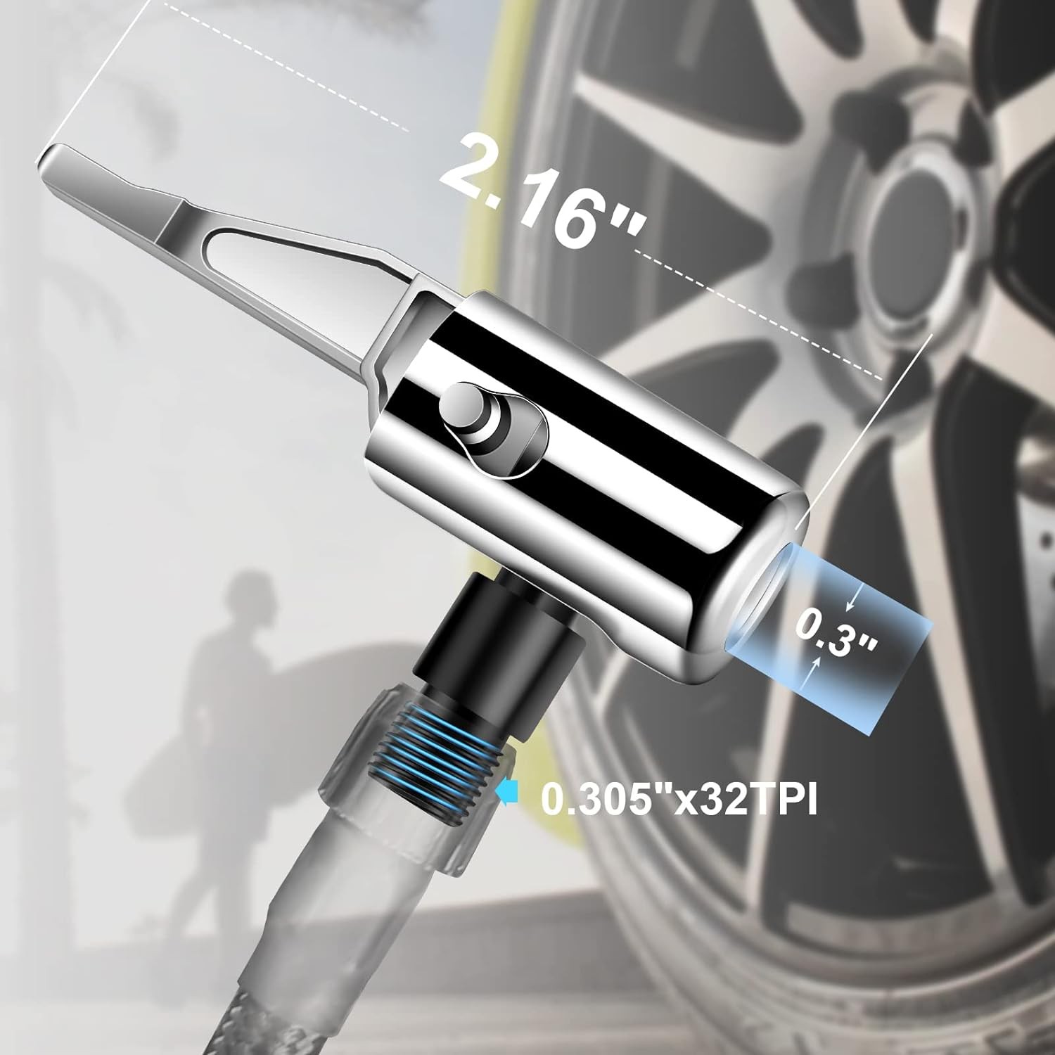 All Metal Lock On Air Chuck Tire Inflator Hose Adapter, Locking Black Thread 