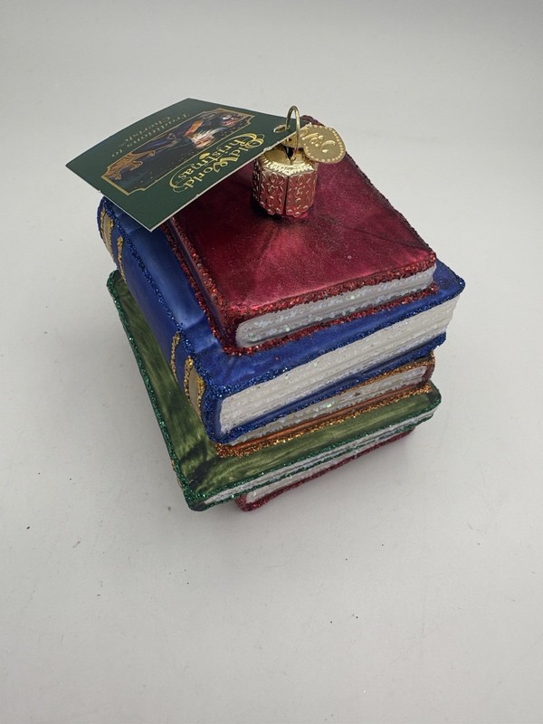 Old World Christmas Stack Of Books Glass Ornament