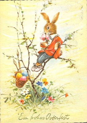 Happy Easter, Easter Bunny Rests, Artist Postcard, Cologne 1965