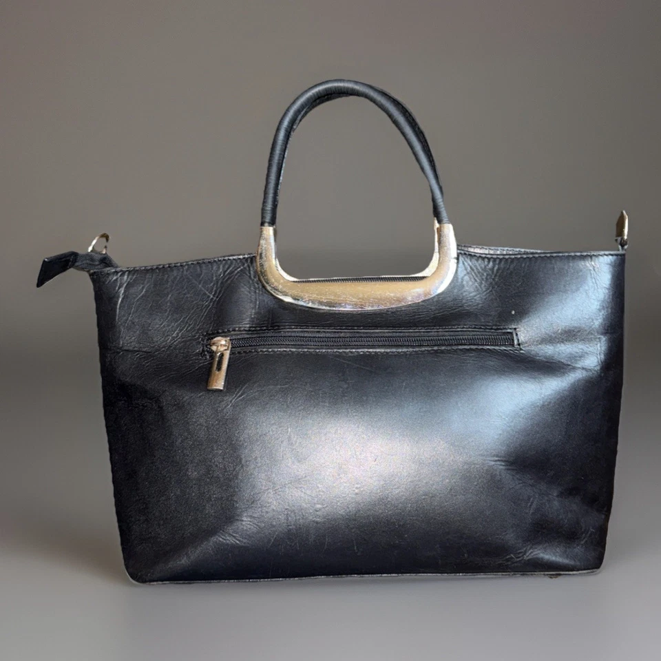 Bolso de mano de cuero de lujo negro ROVICKY TWR1 como hecho en Italia Foto 3 de 4