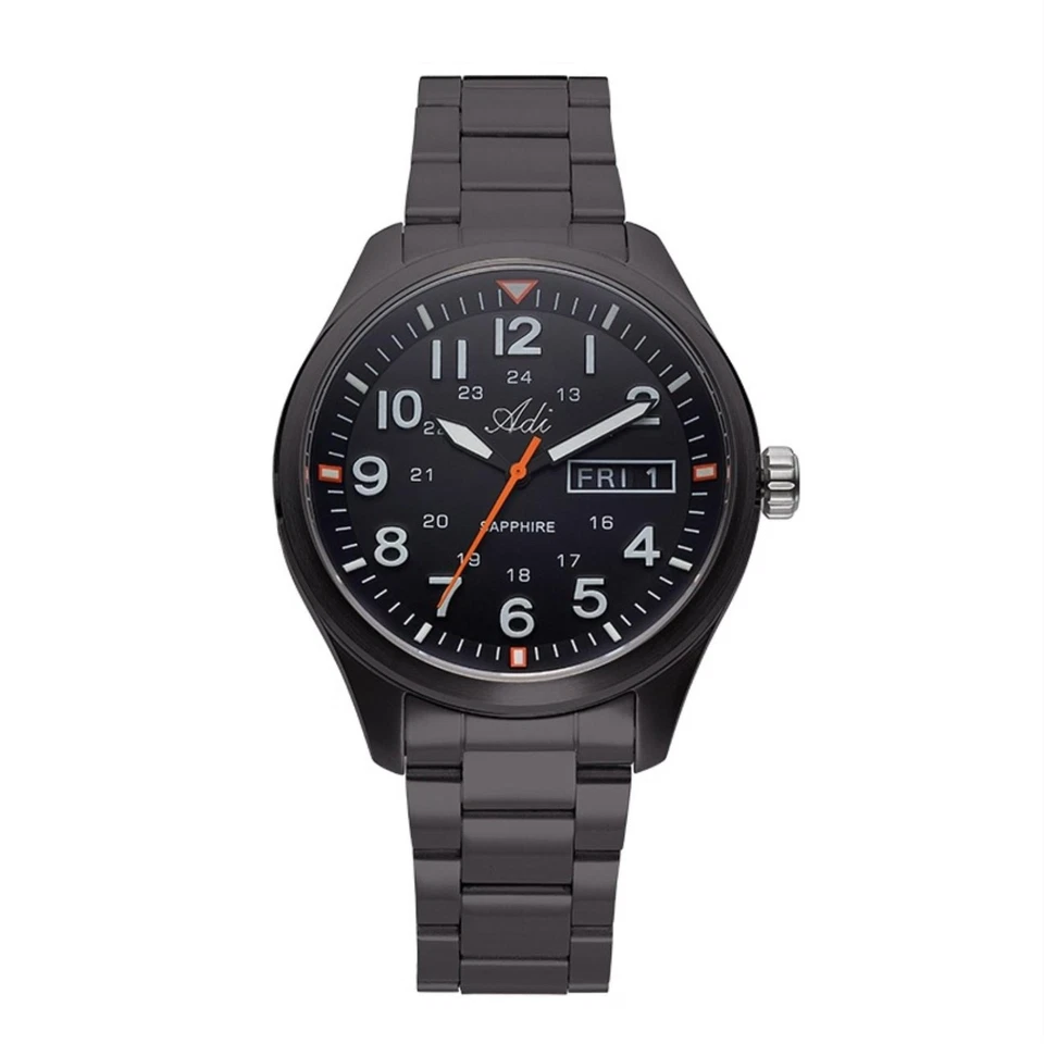 Мужские часы Adi черные с ионным покрытием из нержавеющей стали с днем/датой и сапфиром, 43 мм - Изображение 3 из 4