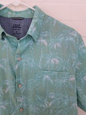 Izod Saltwater Men's Hawaiian Shirt Aqua Palm Tree Print Beach Medium 100 Cotton