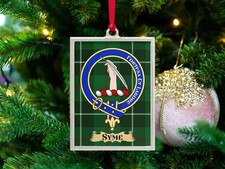 Syme Clan Crest Ornament: Tartan Background, Scottish Family, Festive Decor