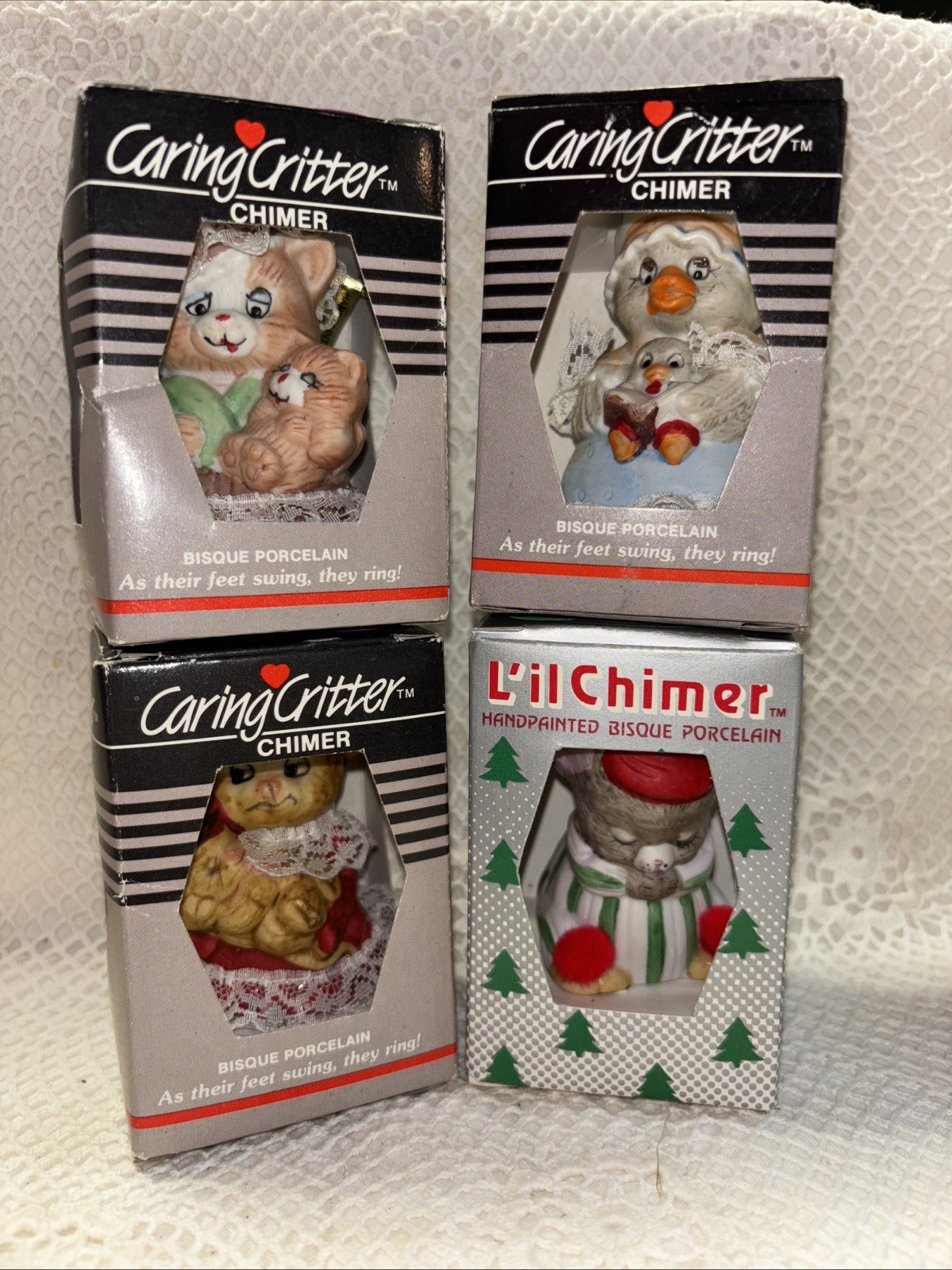 Caring Critters Chimer Bisque Porcelain Set Of 4