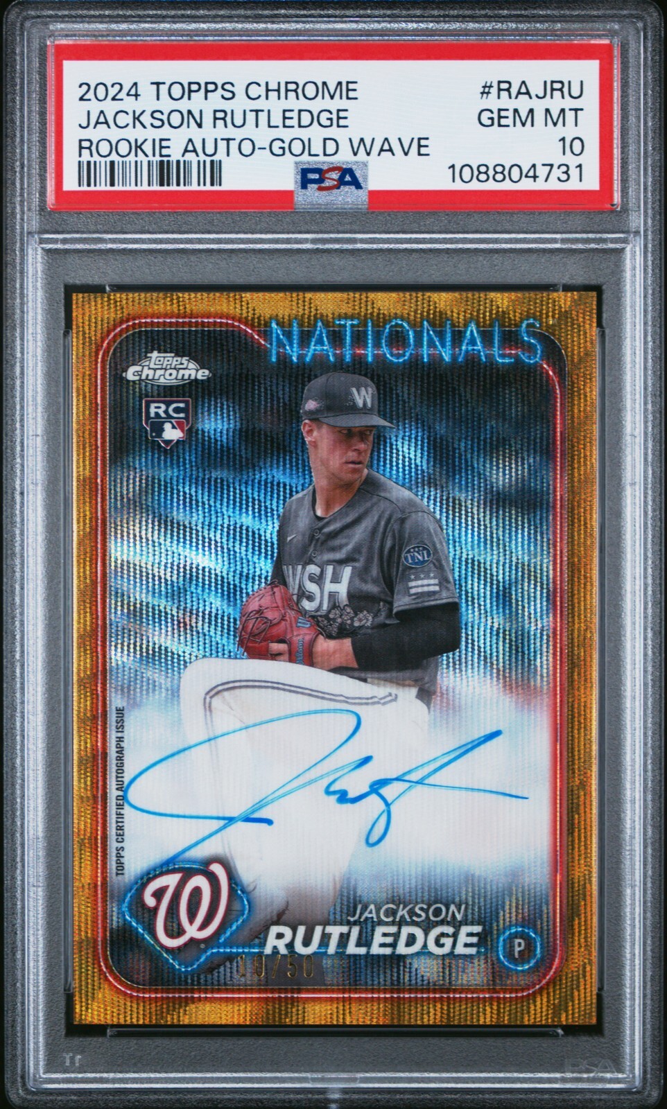 2024 Topps Chrome Jackson Rutledge Rookie Auto RC Gold Wave Refractor /50 PSA 10