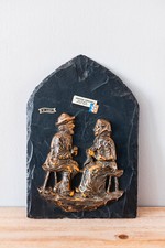 Jolie Ancienne Ardoise Véritable Décoration Couple Personnes Âgés