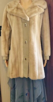 Dubrowsky & Joseph Vintage Faux Fur Leather Beige Coat Medium Length (See Pics)