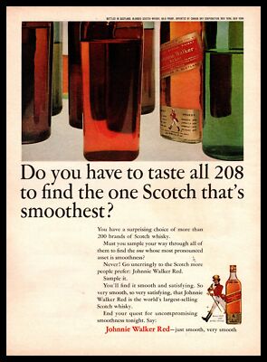 1964 Johnnie Walker Red Label Blended Scotch 208 Whisky Bottles Vintage Print Ad