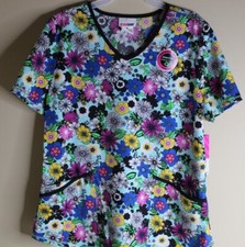 Scrub Top Womens Flowers Floral Premium Stretch By Scrub Star Medium New