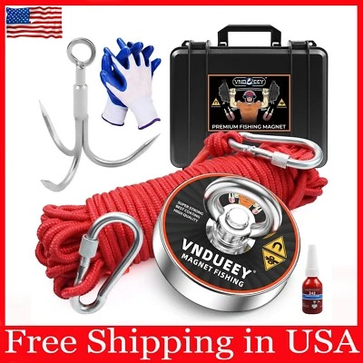 BRANDED Magnet Fishing Kit with Case Fishing Magnets 1000 LBS Pulling Force Super Strong