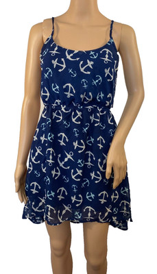 Ocean Drive Size S Anchor Print Hi Lo Dress Semi Sheer Open Back Sleeveless Jrs