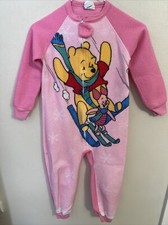 Vtg Winnie the Pooh Piglet Disney Footless Pajamas Sz7/8 - Winter, Warm - Pink