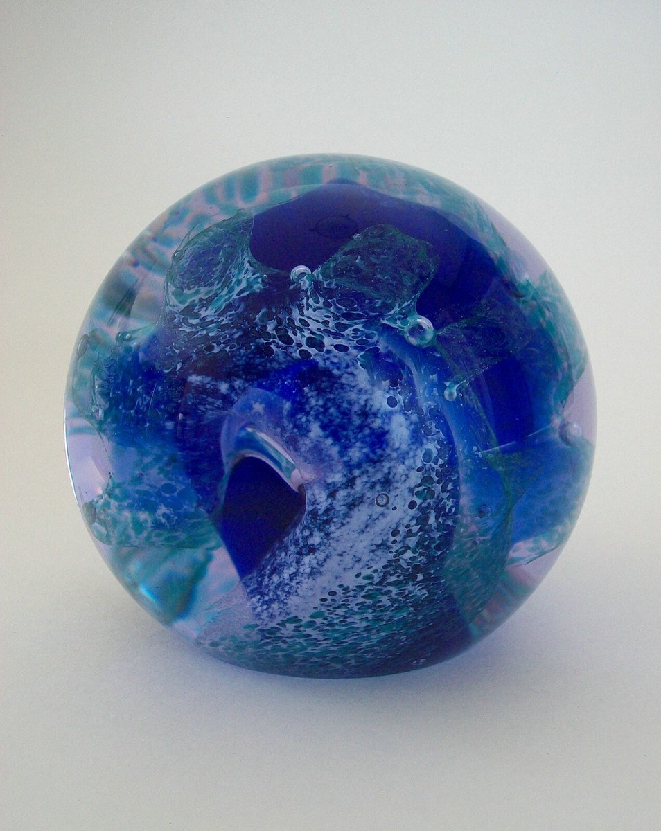 CAITHNESS - High Seas - Blue Swirl Glass Paperweight - U.K.