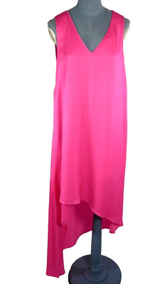 BCBG Max Azria Kleid Neon Pink Oversized Asymmetrisch V-Ausschnitt Maxi Hi Low Satin XXS