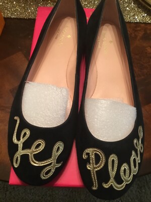 Kate Spade New York Elektra Cool Cat Ballet Flat Suede Black Shoes Gold  Size