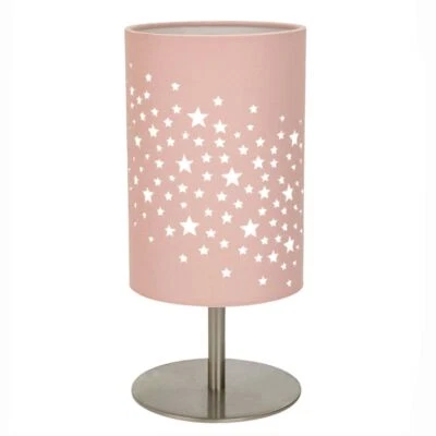 HAPPY HOMEWARES Beautiful Stars Decorated Children/Kids Soft Pink Cotton Bedside Table Lamp b...
