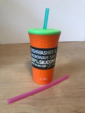 GoSili 16oz silicone reusable tumbler, eco-friendly drinking cup w/ lid & straws