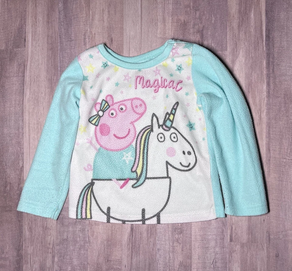 Peppa Pig Toddler Girls Size 3T Pajama Fleece Set 2-Piece Magical Unicorn Aqua - Image 2 of 4