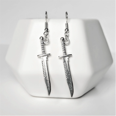 Silver Dagger Earrings Dangle Knife Gothic Sword Emo Punk