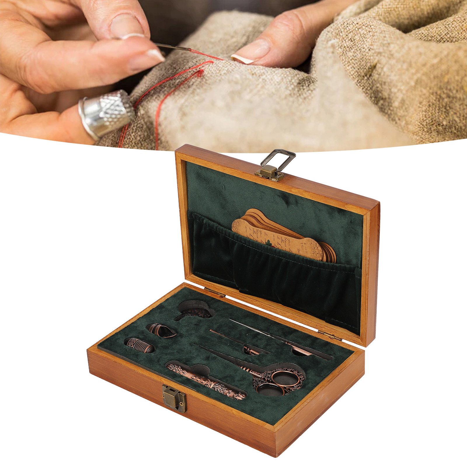 Vintage Embroidery Scissors Set Wooden Stainless Steel Sewing Box Scissors Kit