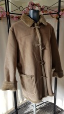 Vintage Ladies Berkertex Beige Suede Look Fur Trim Interior Winter Coat Size 18