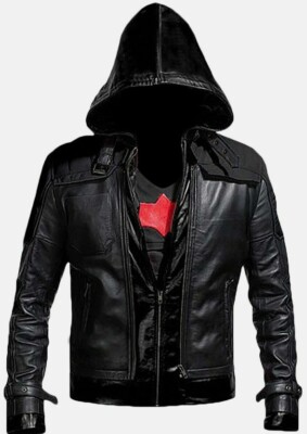 Men's Batman Arkham Nights Jacket + Vest Real Leather Biker Fashion Model Jacket
