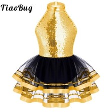 Halter Sequins Ballet Tutu Dress Kids Girls Latin Jazz Costume Leotard Unitards