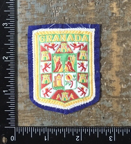 Vintage GRANADA Coat Of Arms Crest Spain Travel Souvenir Woven Sew-On Patch Blue