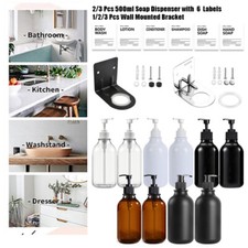 500ml Soap Dispenser With Labels Liquid Lotion Bottle Holder Wall Mount Bracket