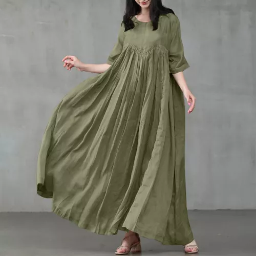 Damen Kurzarm Baumwolle Lockere Taille Party Swing Maxikleid S-5xl - Bild 19 von 28