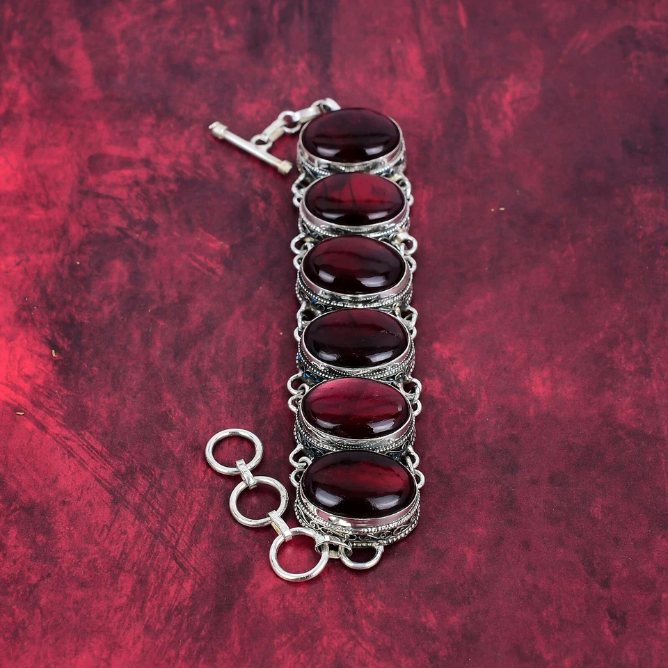 Red Flash Labradorite Gemstone Handmade 925 Sterling Silver Jewelry Bracelet - Image 4 of 4