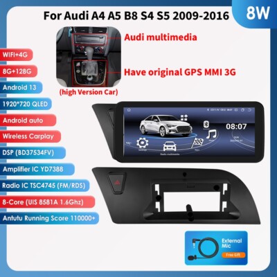 10.25'' Android Screen Carplay Navi Upgrade for Audi A4 A5 S4 S5 B8 128GB RDS FM