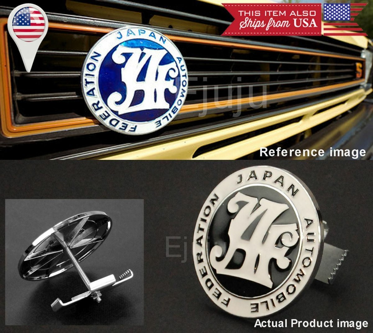 Japan Automobile Federation JAF Black Emblem Badge For Mitsubishi
