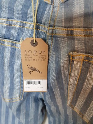 Pantalon Jean Stretch Slim Soeur Taille S (FR36/EU34) Bleu Rayé - Neuf Avec étiquettes, Coton/élasthanne