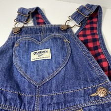 OshKosh Denim Overalls Red And Black Checked Lining Heart Pocket 12 Mo